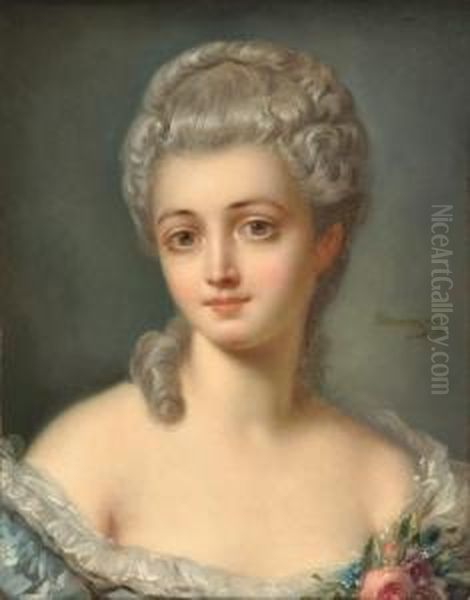 Retrato De Joven Con Elegante Tocado Oil Painting by Jean-Baptiste Perronneau