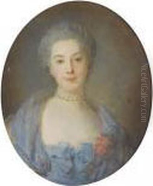 Portrait De Jeune Femme A La Robe Bleue Oil Painting by Jean-Baptiste Perronneau