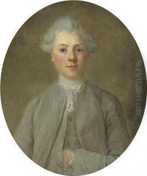 Portrait Of A Young Boy, Half-length, In A Grey Coat Oil Painting by Jean-Baptiste Perronneau