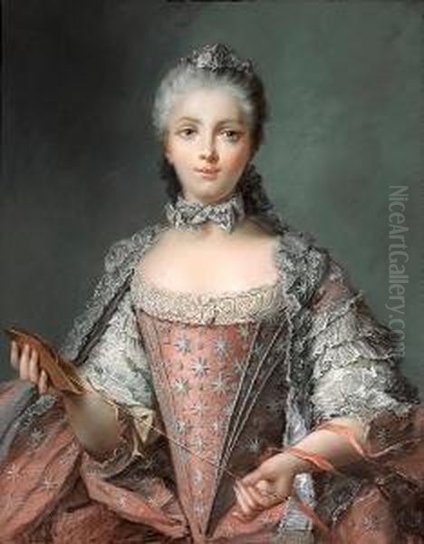 A Portrait Of A Noblewoman, Thought To Bemadame De Pompadour Oil Painting by Jean-Baptiste Perronneau