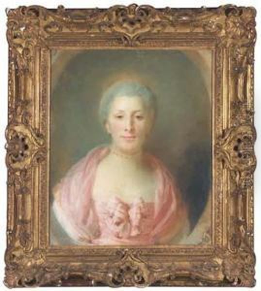 Portrait De Madame Boyer 
Fonfrede En Buste Portant Un Collier Avecun Noeud Sur Sa Robe, Dans Un 
Cadre Ovale Feint Oil Painting by Jean-Baptiste Perronneau