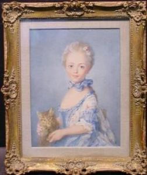 Girl Holding A Kitten Oil Painting by Jean-Baptiste Perronneau