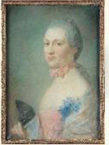 Portait Presume De Mademoiselle De Marignane Epouse De Mirabeau, Un Masque A La Main Oil Painting by Jean-Baptiste Perronneau