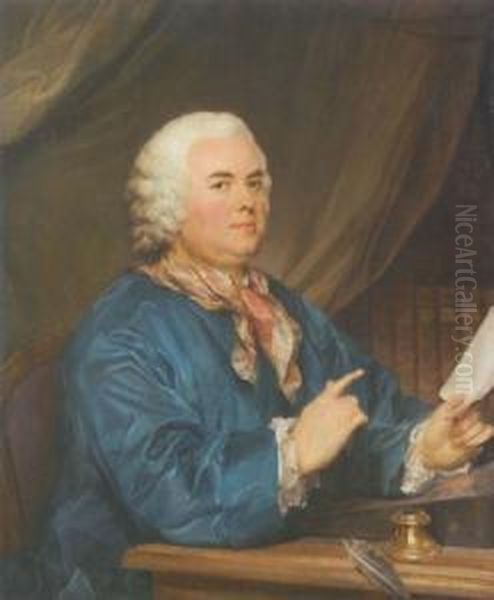 Portrait Presume De Monsieur Miron Devant Sa Bibliotheque Oil Painting by Jean-Baptiste Perronneau