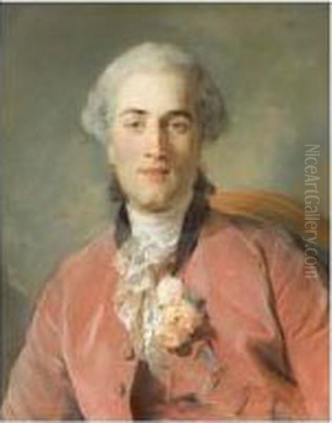 L'homme Aux Trois Roses Ou Portrait D'olivier Journu Oil Painting by Jean-Baptiste Perronneau