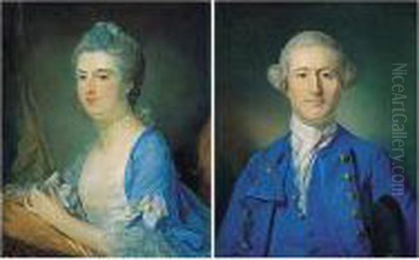 Portraits Of The Count And Countess Of Rochford Oil Painting by Jean-Baptiste Perronneau