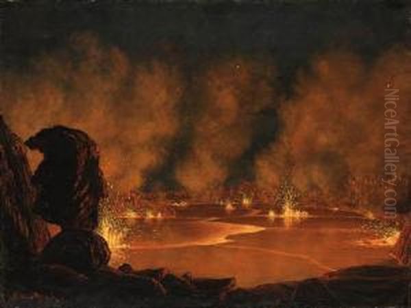 Volcanic Eruption At Mauna Loa Oil Painting by Enoch Wood Perry