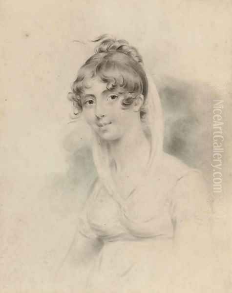 Portrait of a lady, thought to be Mrs Fitzgerald, half-length Oil Painting by John Downman