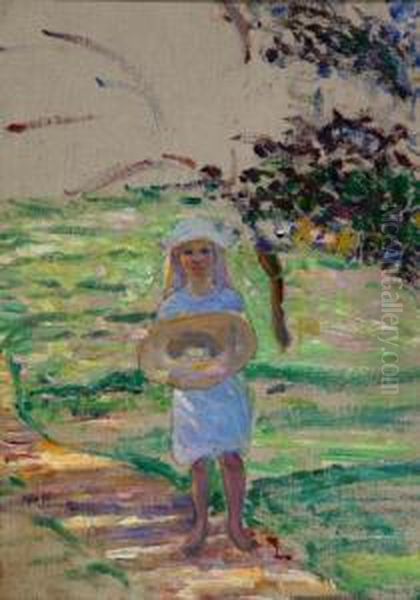 Study Of A Child In A Blue Dress Oil Painting by Lilla Calbot Perry