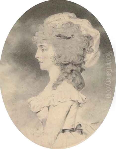 Portrait of a lady, half-length, facing left, with her hair upswept Oil Painting by John Downman