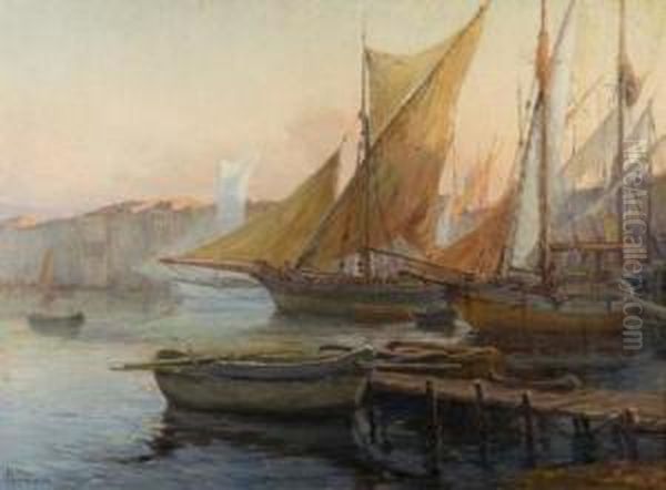 Tartanes Dans Le Port De Saint-tropez Oil Painting by Henri Person