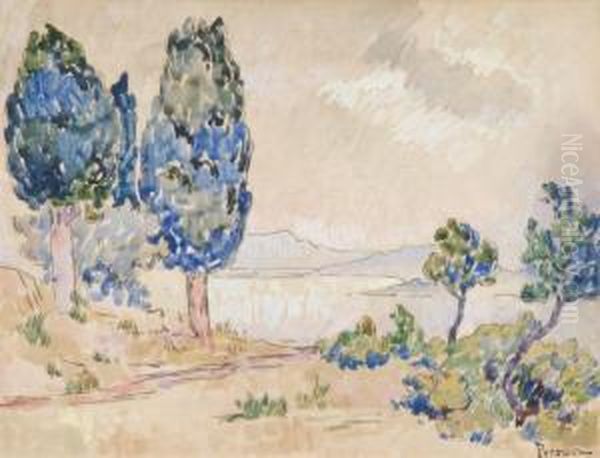 Etude De Cypres Dans Les Environs Du Golfe De Sant-tropez Oil Painting by Henri Person