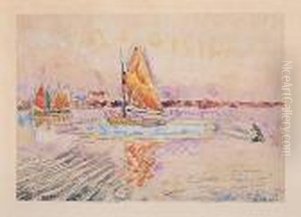 Bateaux Pres Du Rivage Oil Painting by Henri Person