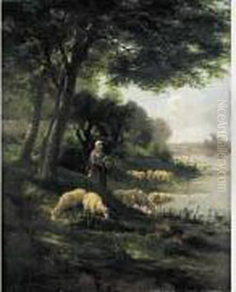 Bergere Et Ses Moutons Oil Painting by Henri Person