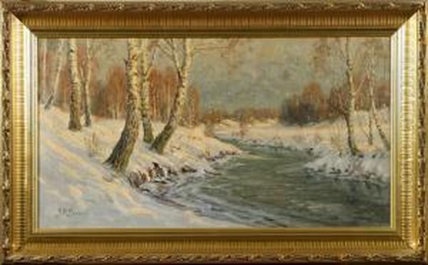 Vinterlandskap I Solljus Oil Painting by Peter Adolf Persson