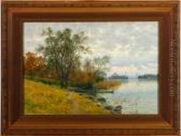 An Autumn Scenery. Signed Oil Painting by Peter Adolf Persson