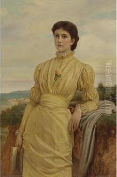 Lady Oil Painting by Charles E. Perugini