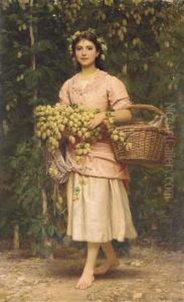 The Hop Picker Oil Painting by Charles E. Perugini