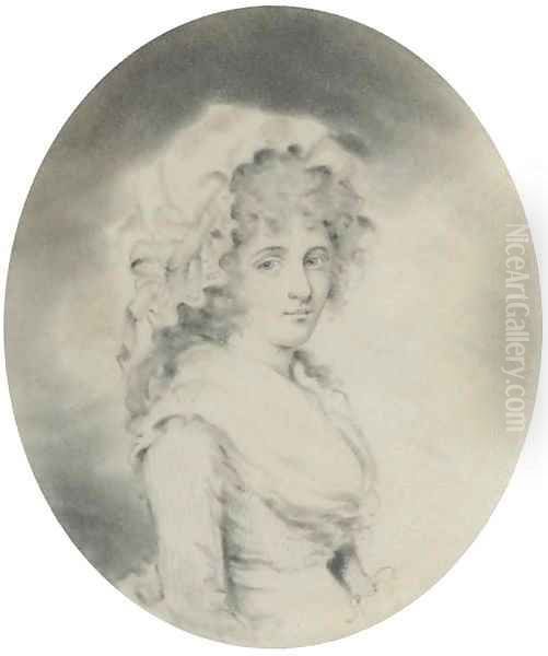 Portrait of lady, half-length, in profile to the right Oil Painting by John Downman