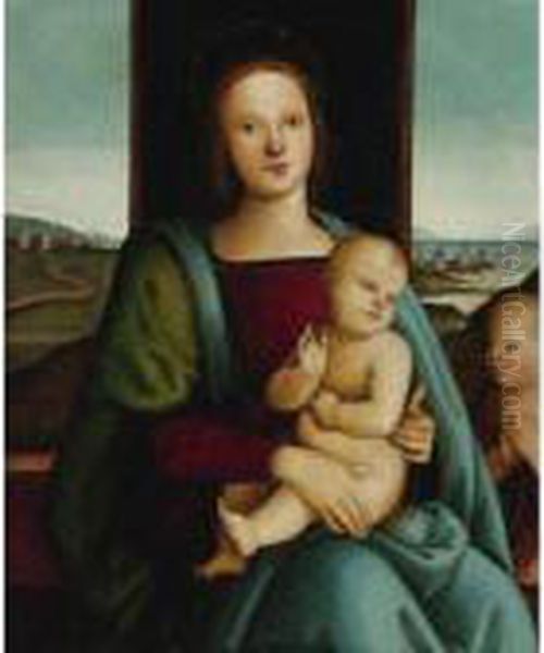 Madonna And Child With The Infant Saint John The Baptist Oil Painting by Pietro Perugino