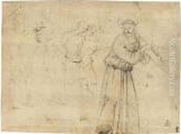 A Sheet Of Studies Of Figures, With Christ Carrying The Cross Oil Painting by Pietro Perugino