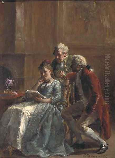 Reading over her shoulder Oil Painting by Leon Marie Dansaert