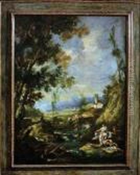 Paysage Aux Pecheurs Oil Painting by Antonio Francesco Peruzzini