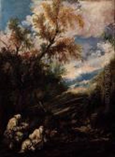 Paesaggio Con Frati Oil Painting by Antonio Francesco Peruzzini