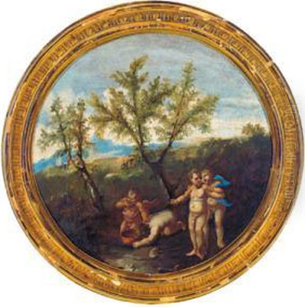 Putti In Un Paesaggio Oil Painting by Antonio Francesco Peruzzini