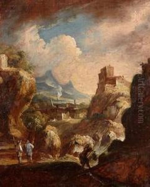 bergers Dans Un Paysage De Montagne Oil Painting by Antonio Francesco Peruzzini