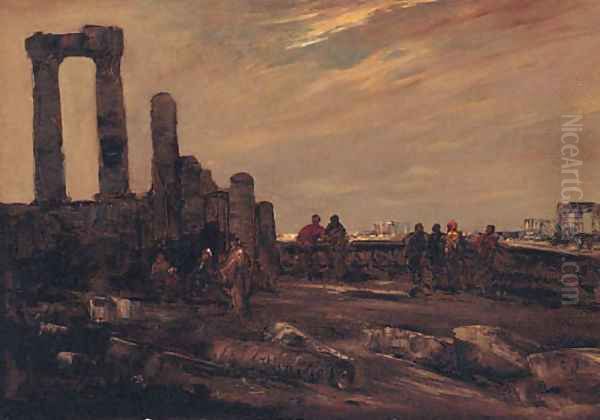 Arab Figures Among Ruins Oil Painting by Jacques-Edouard Dufeu