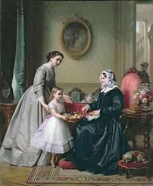 Interior at The Chestnuts Wimbledon Grandmothers birthday Oil Painting by Josephus Laurentius Dyckmans