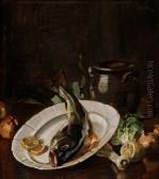 Stilleben Med Fisk Oil Painting by Axel Peter