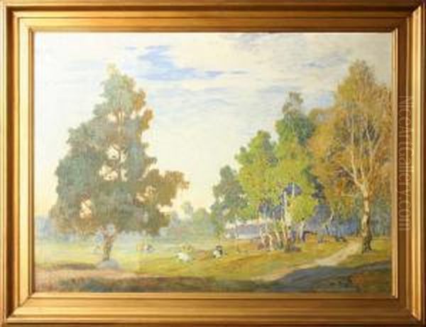 Landskap Med Kor Oil Painting by Axel Peter