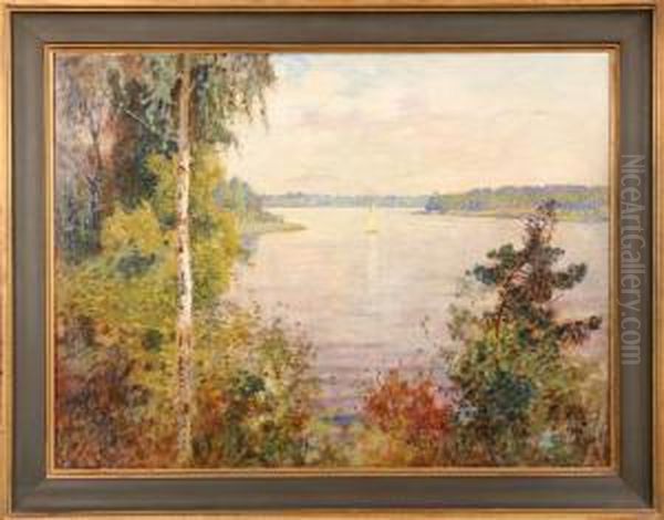 Stockholms Inlopp, Signerad Och Daterad Ax Peter 1926 Oil Painting by Axel Peter