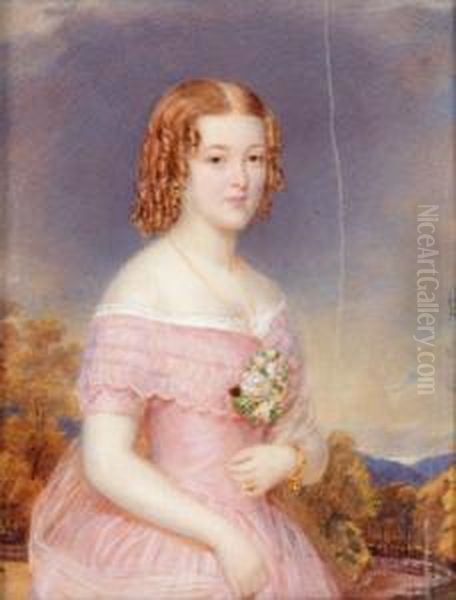 Bildnis Einer Dame In Rosa Kleid Vor Landschaftshintergrund Oil Painting by Emanuel Thomas Peter