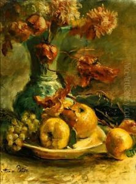 Obststilleben Mit Blutenvase Oil Painting by Anna Peters