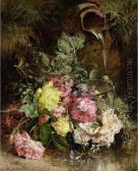 A Bunch Of Flowers By A Well Oil Painting by Anna Peters