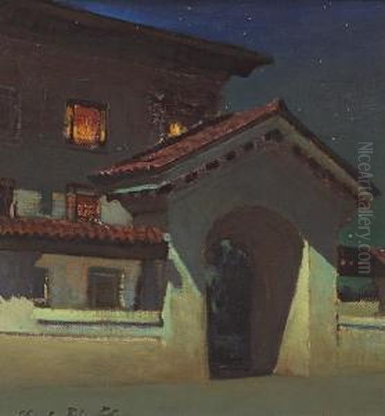 Adobe In Moonlight Oil Painting by Charles Rollo Peters