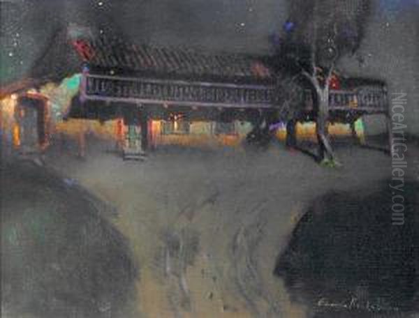 Moonlight Casa Escolar, Monterey Oil Painting by Charles Rollo Peters