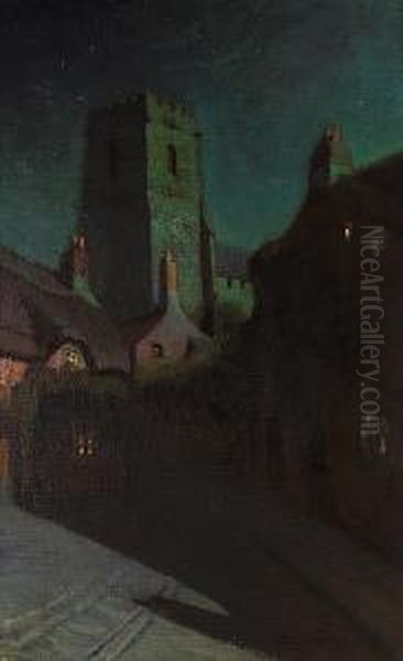 Moonlight On A Medieval Village Oil Painting by Charles Rollo Peters