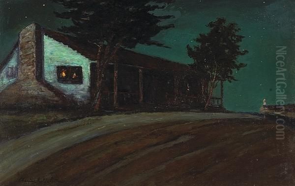 Adobe Nocturne With A Lighthouse In The Distance Oil Painting by Charles Rollo Peters