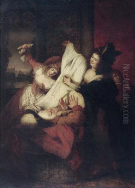 Scene From The Merry Wives Of 
Windsor, Act Iii Scene Iii: Mrs Page, Mrs Ford And Falstaff. Falstaff 
Goes Into The Basket; They Cover Him With Foul Linen by Matthew William Peters