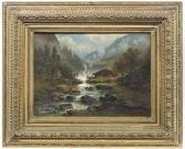 Mountainous Landscape In Fall With A Cascade And A Barnyard Oil Painting by Pieter Francis Peters