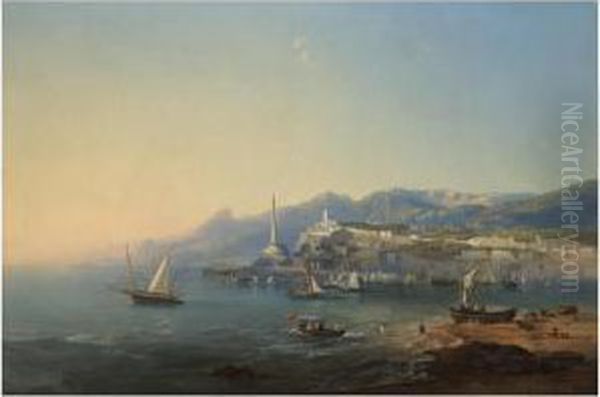 Abend Am Mittelmeer (sunset Over A Mediterranean Port) Oil Painting by Pieter Francis Peters