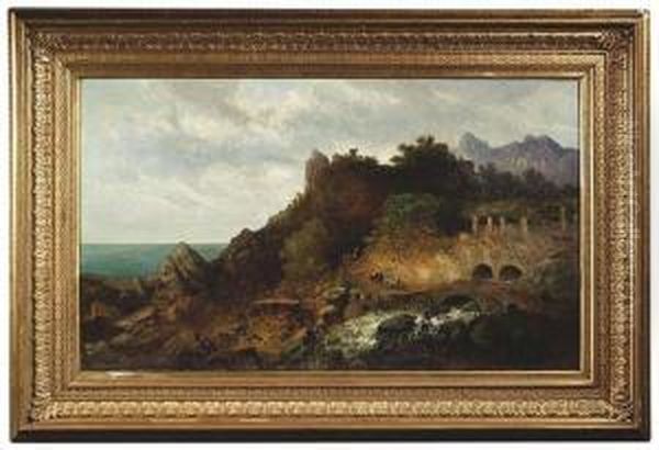 Southern Coastal-landscape With Voyagers Oil Painting by Pieter Francis Peters