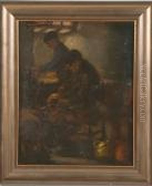 Two Men In Workshop Oil Painting by Pieter Francis Peters