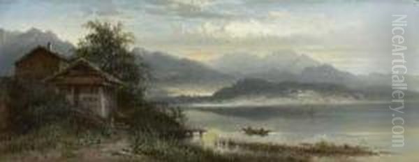 Fischerhutten Am Chiemsee Oil Painting by Pieter Francis Peters