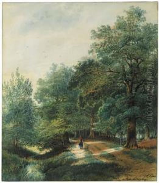 A Woman On A Road In Park Ludwigsburg, Near Stuttgart Oil Painting by Pieter Francis Peters