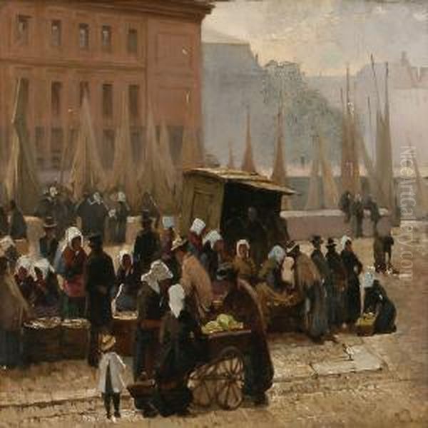 Fishermen's' Wives At Gammel Strand,copenhagen Oil Painting by Edvard Frederik Petersen